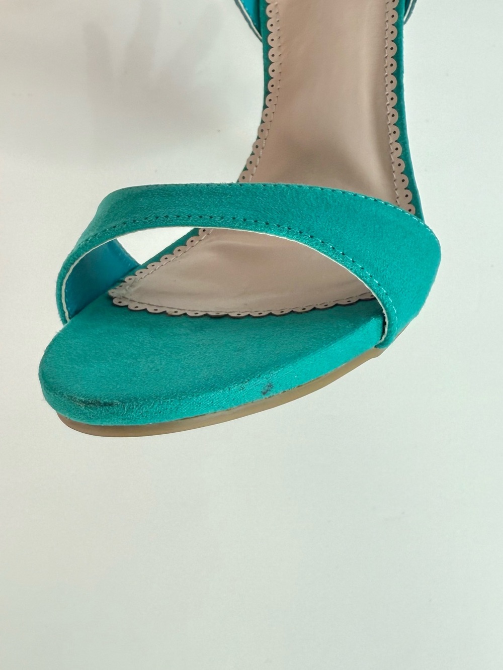 MADISON Teal Cage 3 Buckle Faux Suede Stiletto Open Toe Heels Size 9 - Picture 13 of 16